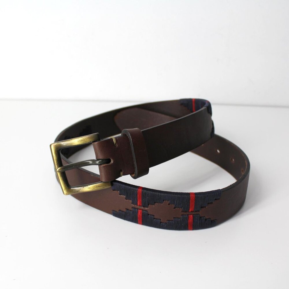 Western cowboy embroidered classic men unisex belt Genuine Leather brown 30 /32